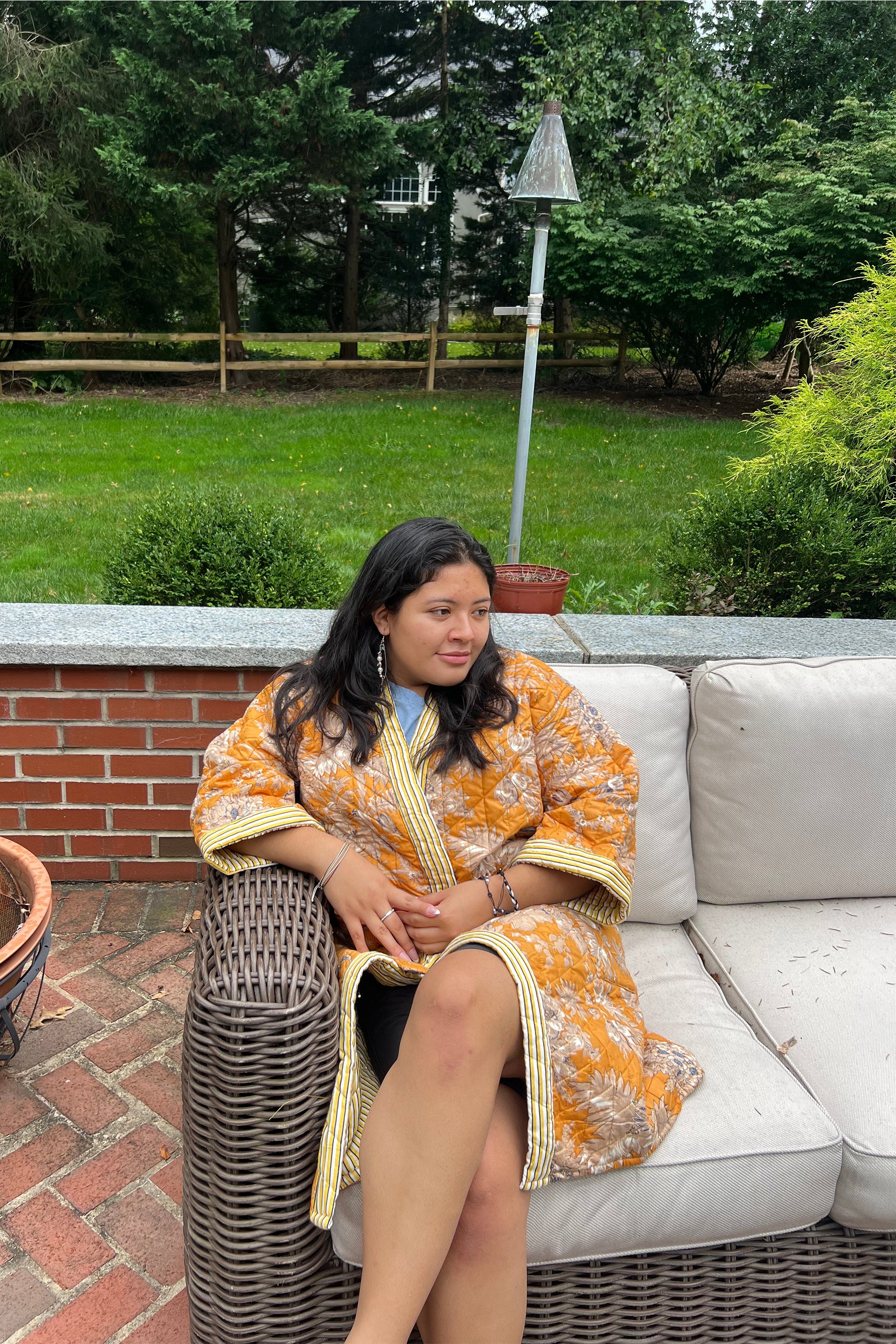 Quilted cotton puffer kimono jacket Yellow